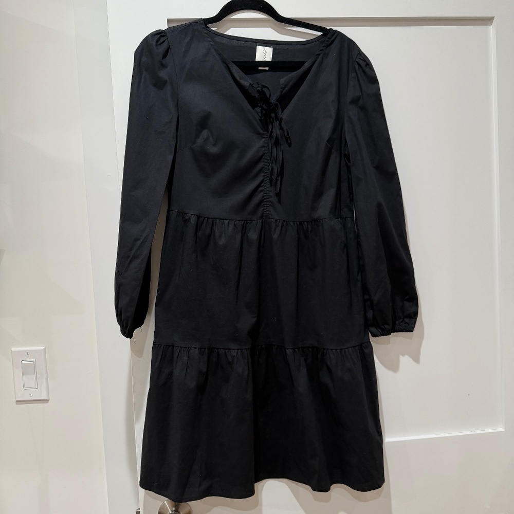 Joie NWOT Black Tiered Ruffle Long Sleeve Cotton Blend Dress Medium